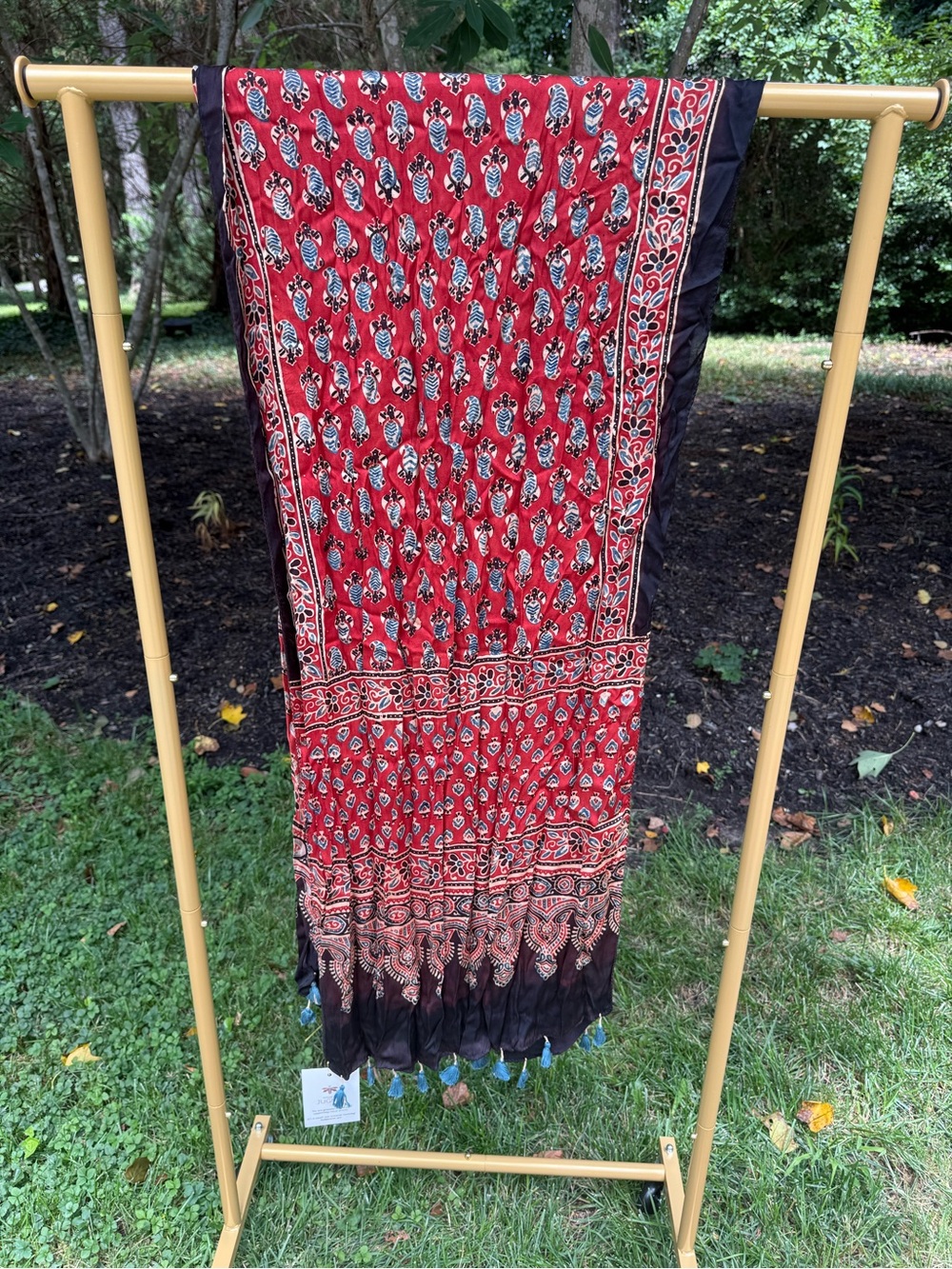 Red Modal Silk Scarf - Hand Block Printed